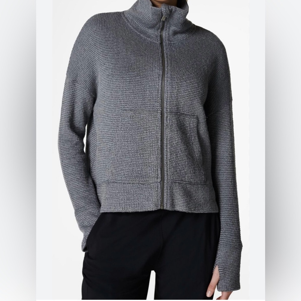 Sweaty Betty Thick Charcoal Zip-Up Hoodie With Thumb Holes